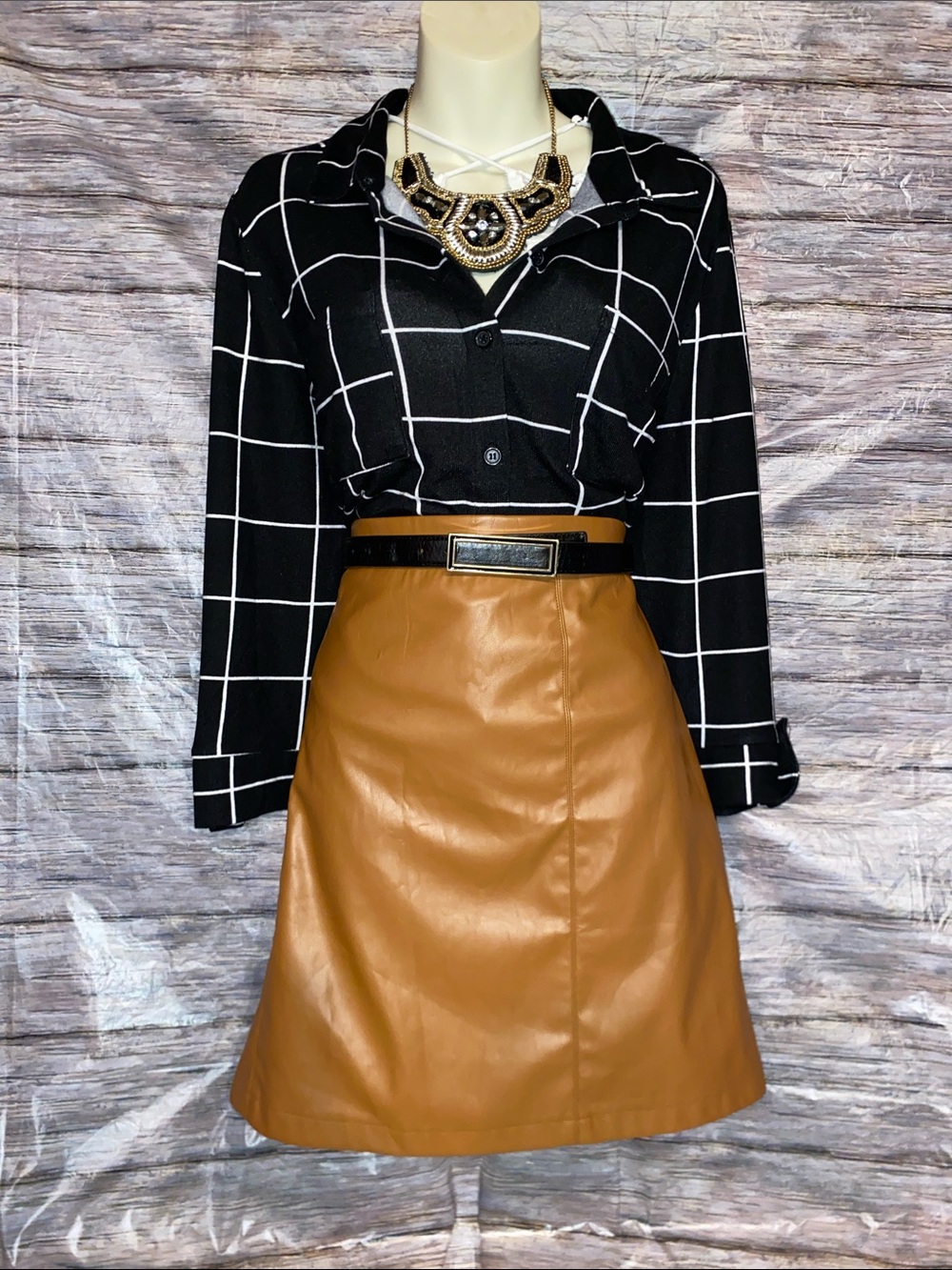 By Design Black & White Plaid Button Down Top